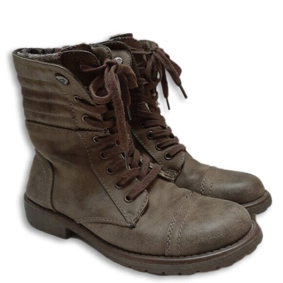 ROXY Riley Lace-Up Fold Over Combat Ankle Flat Casual Boots Grey Green Sz 7.5 - Picture 1 of 16